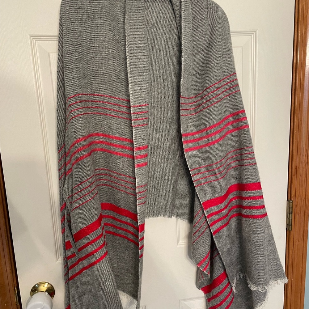 Gray and Red Striped Shawl